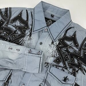 Roar Mens Long Sleeve Button Up Shirt XL Blue Graphic Print Rhinestone Studded